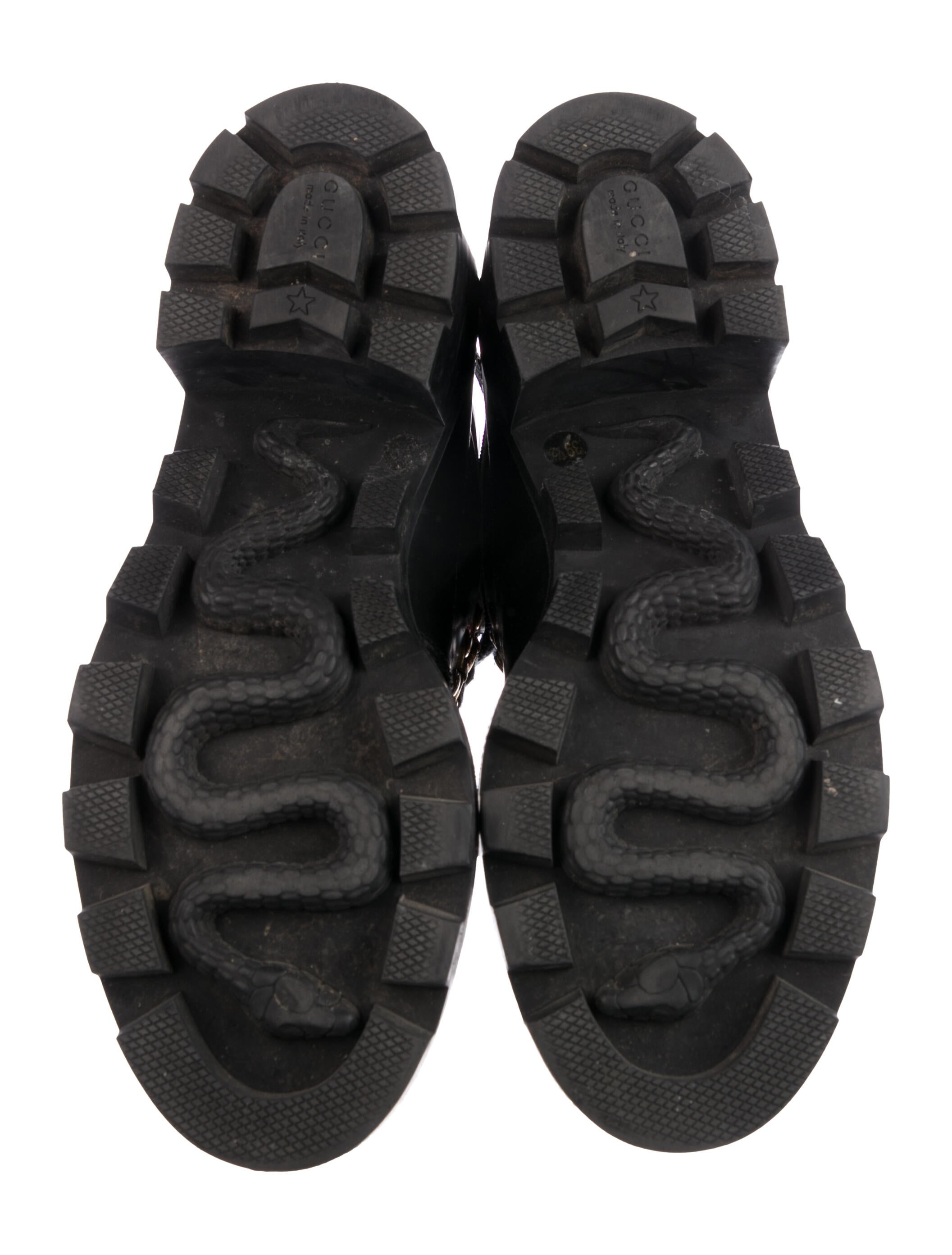 Gucci Sylvie Web Accent Leather Combat Boots